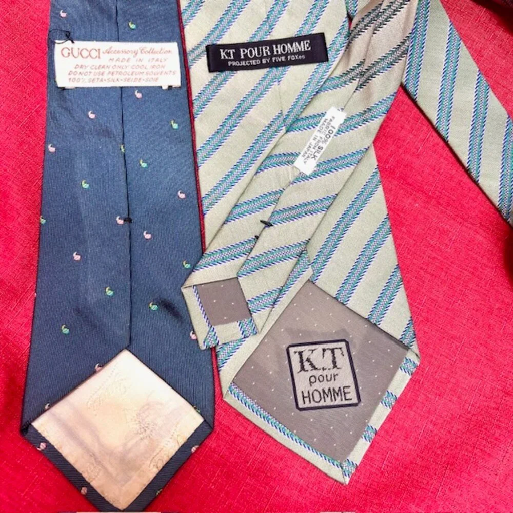 2 Neck Ties Silk: Gucci dark green & KT Homme +1 Kenzo Paris Handkerchief (40)